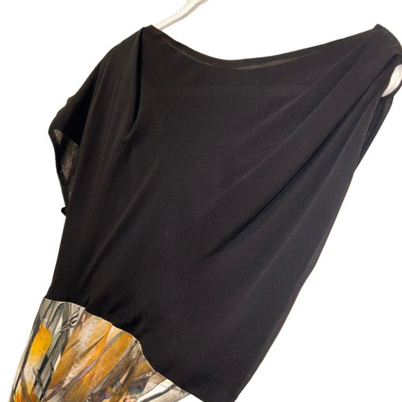 Black Halo earthy Tropical reeds FALL gold asymmetrical sleeve dress S AS NEW - Picture 4 of 5